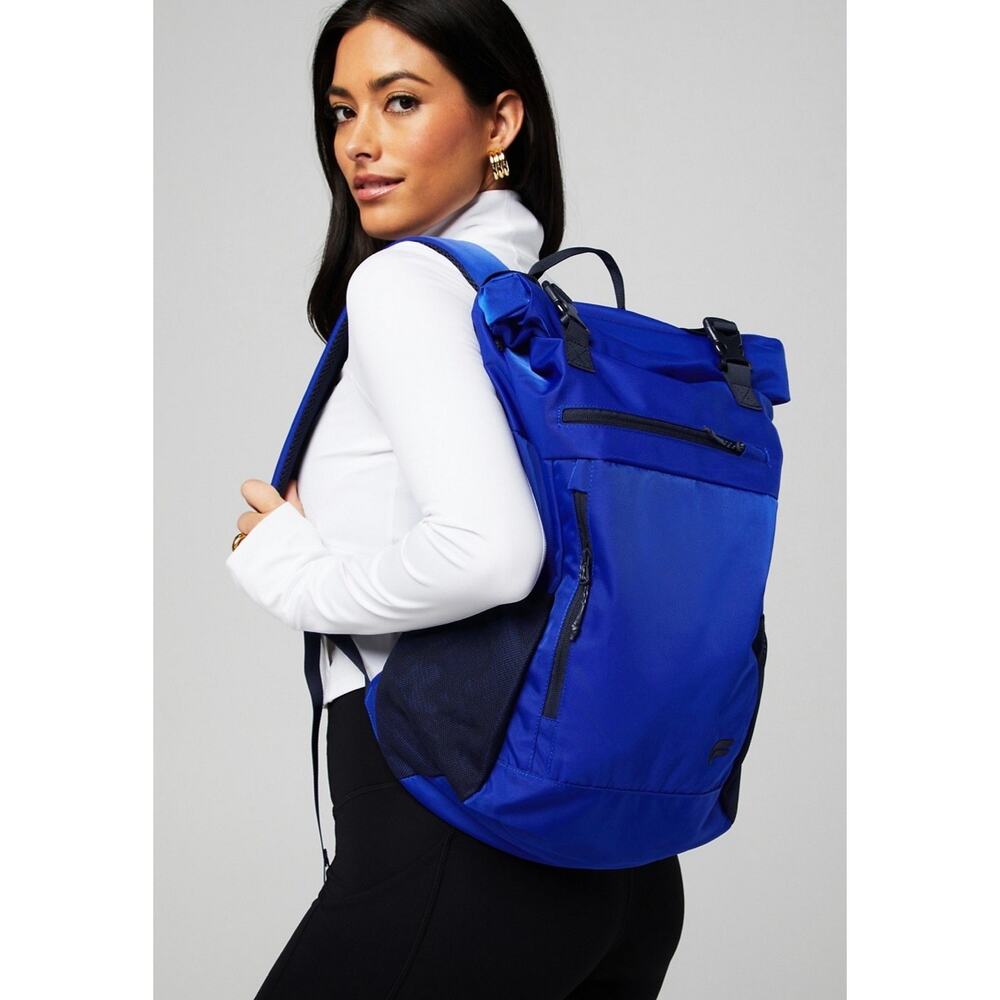 Fabletics Roll Top Laptop Sleeve Nylon Reflective Blue The Only Backpack NWT